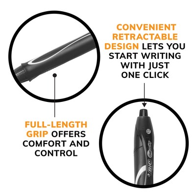 BIC Gel-ocity Quick Dry Retractable Gel Pen, Medium Point, 0.7 mm, Black Ink, 12/Pack (RGLCG11-BLK)