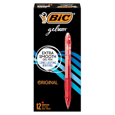 BIC Gel-ocity Original Retractable Gel Pens, Medium Point, 0.7 mm, Red Ink, 12/Pack (31565/RLC11)