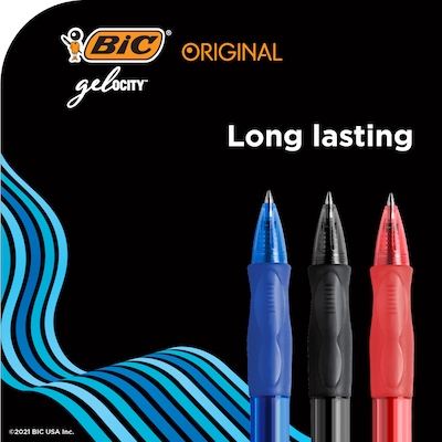 BIC Gel-ocity Original Retractable Gel Pens, Medium Point, 0.7 mm, Red Ink, 12/Pack (RLC11-RED)