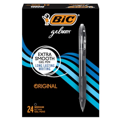 BIC Gel-ocity Retractable Gel Pen, Medium Point, 0.7 mm, Black Ink, 24/Pack (RLC241-BLK)