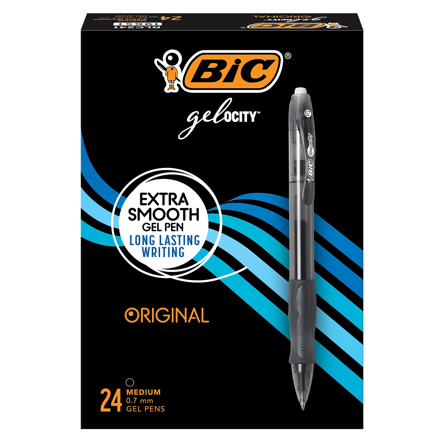 BIC Gel-ocity Retractable Gel Pen, Medium Point, 0.7 mm, Black Ink, 24/Pack (RLC241-BLK)