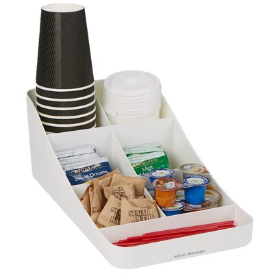 Mind Reader 7 Compartment Plastic Coffee Cup and Condiment Organizer, White (COMP7-WHT)