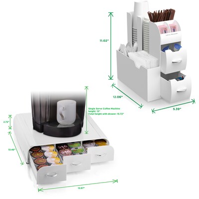 Mind Reader Plastic Coffee Pod Drawer 10-Compartment Condiment Organizer Set, 36 Pod Capacity, White (CMB02-WHT)