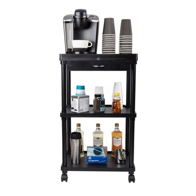 Mind Reader Valet 3 Tier Rolling Coffee Cart, Organizer included, Black (CARTCOFF-BLK)