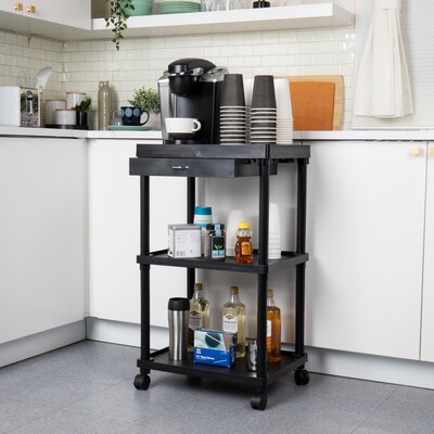 Mind Reader Valet 3 Tier Rolling Coffee Cart, Organizer included, Black (CARTCOFF-BLK)