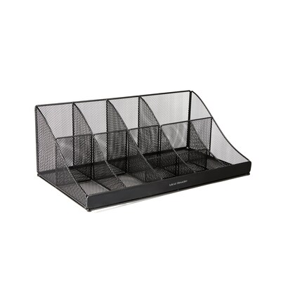 Mind Reader 11 Compartment Metal Coffee Cup and Condiment Organizer, Black (COMORGMESH-BLK)