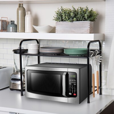 Mind Reader Elevate Collection Microwave Oven Rack Unit with Hooks, Black (1TCOUMIC-BLK)