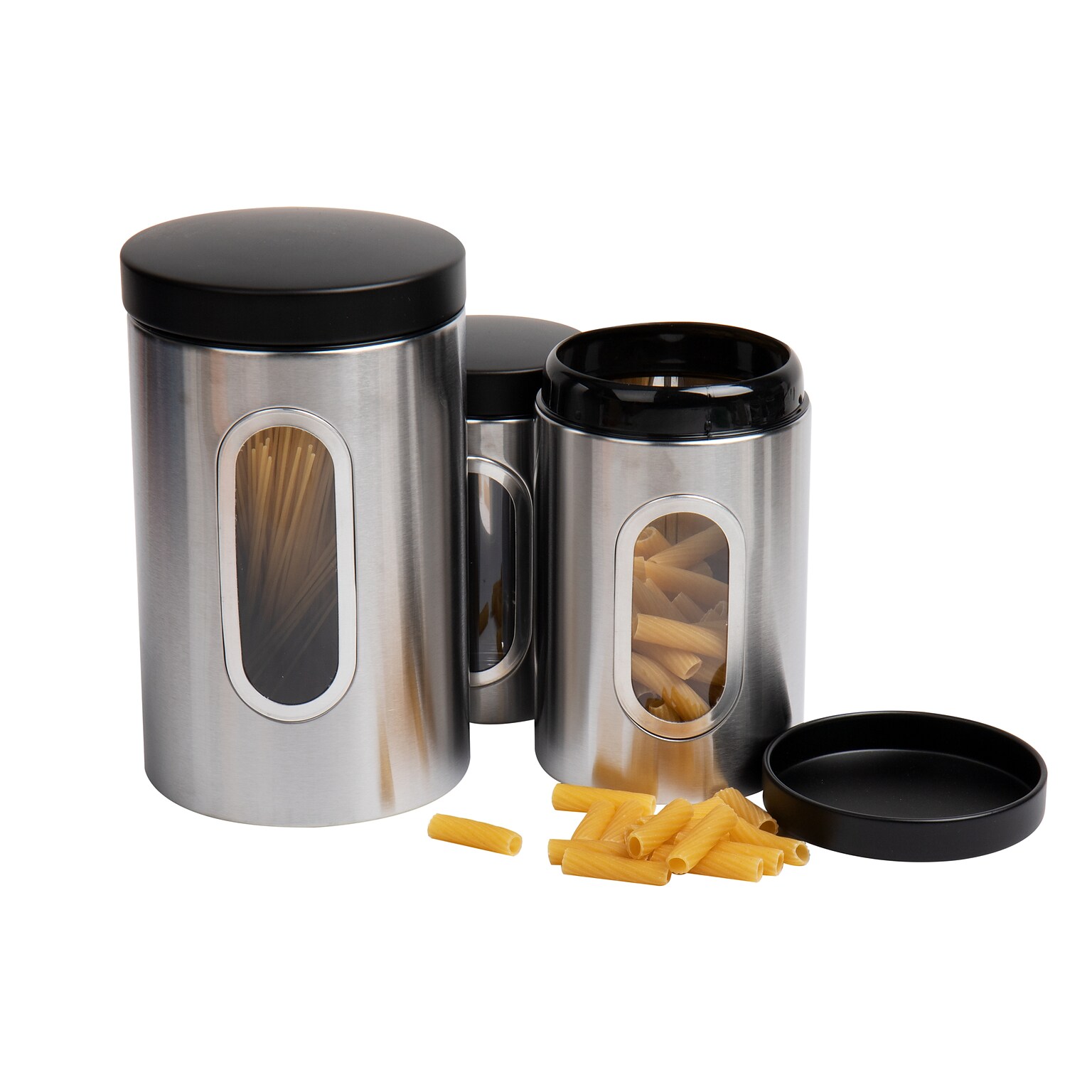 Mind Reader 3 Piece Canister Set, Silver with Black (CANWIND3-BLK)