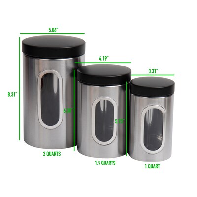 Mind Reader 3 Piece Canister Set, Silver with Black (CANWIND3-BLK)