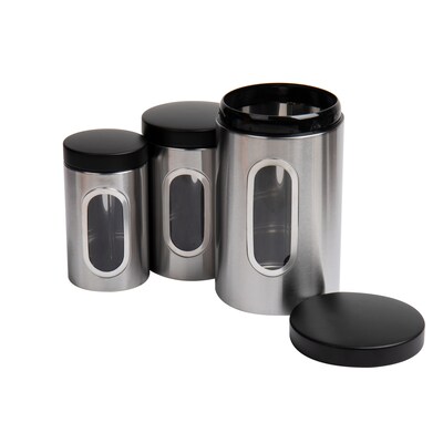 Mind Reader Metal 3-Piece Canister Set Kitchen Storage Containers, Silver with Black (CANWIND3-BLK)