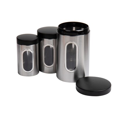 Mind Reader 3 Piece Canister Set, Silver with Black (CANWIND3-BLK)