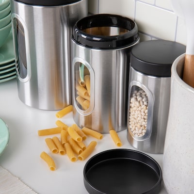 Mind Reader 3 Piece Canister Set, Silver with Black (CANWIND3-BLK)