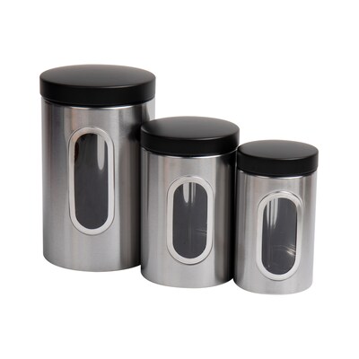 Mind Reader 3 Piece Canister Set, Silver with Black (CANWIND3-BLK)