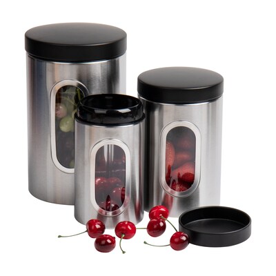 Mind Reader 3 Piece Canister Set, Silver with Black (CANWIND3-BLK)
