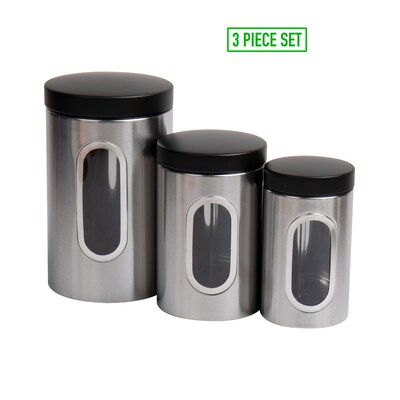 Mind Reader Metal 3-Piece Canister Set Kitchen Storage Containers, Silver with Black (CANWIND3-BLK)