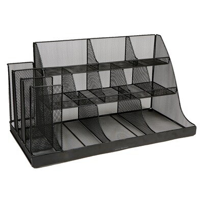 Mind Reader 14-Compartment Metal Coffee Cup and Condiment Organizer, Black (CMG2MESH-BLK 14)