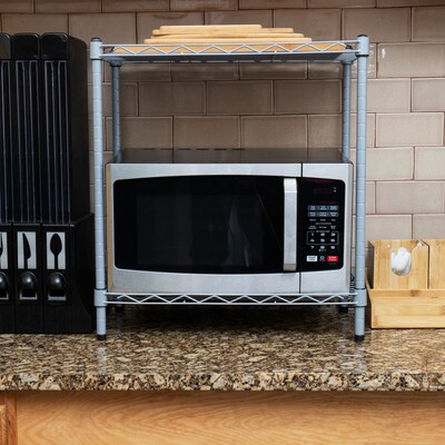 Mind Reader Alloy Collection 2 Tier Microwave Stand with Utility Shelf, Silver (COUMIC2T-SIL)