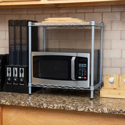 Mind Reader 2 Tier Microwave Shelf and Rack with 6 Hooks, Silver (COUMIC2T-SIL)