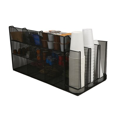 Mind Reader 14-Compartment Metal Coffee Cup and Condiment Organizer, Black (CMG2MESH-BLK 14)