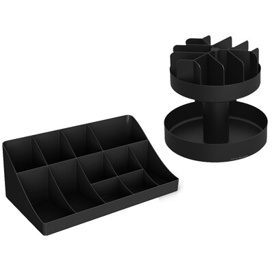 Mind Reader 11-Compartment 2-Tier Cup and Condiment Organizer and 2-Tier Lazy Susan, Black (SNACOMORG-BLK)