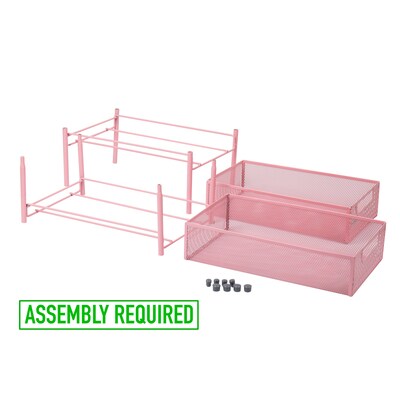 Mind Reader 10.5"H 2 Shelf Accessory Organizer Supply Storage, Pink, Metal (HCABASK2T-PNK)