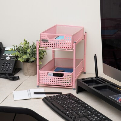 Mind Reader 10.5"H 2 Shelf Accessory Organizer Supply Storage, Pink, Metal (HCABASK2T-PNK)