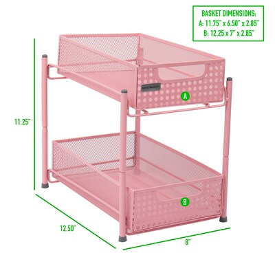 Mind Reader 10.5"H 2 Shelf Accessory Organizer Supply Storage, Pink, Metal (HCABASK2T-PNK)