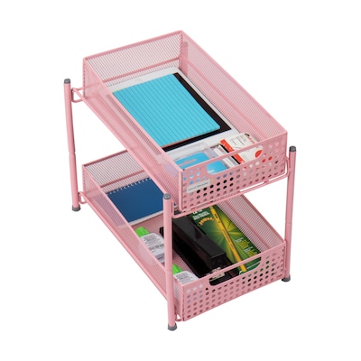 Mind Reader 10.5"H 2 Shelf Accessory Organizer Supply Storage, Pink, Metal (HCABASK2T-PNK)