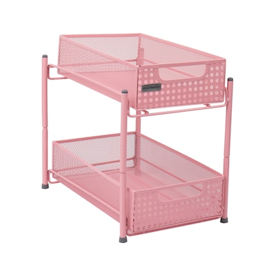 Mind Reader 10.5"H 2 Shelf Accessory Organizer Supply Storage, Pink, Metal (HCABASK2T-PNK)