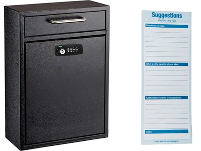 AdirOffice Ultimate Locking Wall Mounted Drop Box with Key and Combination Lock, Large, Black (631-0