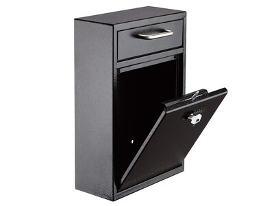 AdirOffice Ultimate Locking Wall Mounted Drop Box with Key and Combination Lock, Large, Black (631-0