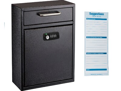 AdirOffice Ultimate Locking Wall Mounted Drop Box with Key and Combination Lock, Medium, Black (631-