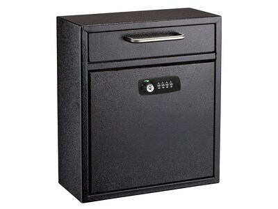 AdirOffice Ultimate Locking Wall Mounted Drop Box with Key and Combination Lock, Medium, Black (631-