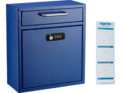 AdirOffice Ultimate Locking Wall Mounted Drop Box with Key and Combination Lock, Medium, Blue (631-0