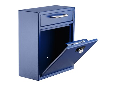 AdirOffice Ultimate Locking Wall Mounted Drop Box with Key and Combination Lock, Medium, Blue (631-0