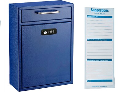AdirOffice Ultimate Locking Wall Mounted Drop Box with Key and Combination Lock, Large, Blue (631-04