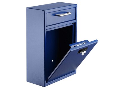 AdirOffice Ultimate Locking Wall Mounted Drop Box with Key and Combination Lock, Large, Blue (631-04