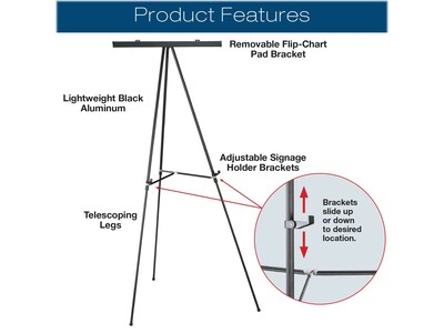 Excello Global Products Flip Chart Presentation Easel, 70", Black Aluminum, 2/Pack (EGP-HD-0039)