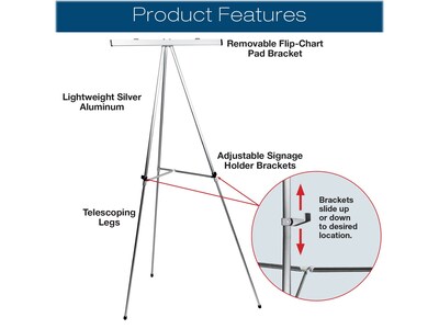 Excello Global Products Flip Chart Presentation Easel, 70", Silver Aluminum, 2/Pack (EGP-HD-0295)