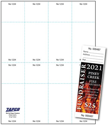 Zapco®2 1/8 x 5 1/2 Numbered 01-1000 Digital Index Cover Raffle Ticket, White, 125/Pack (506TL811MX)