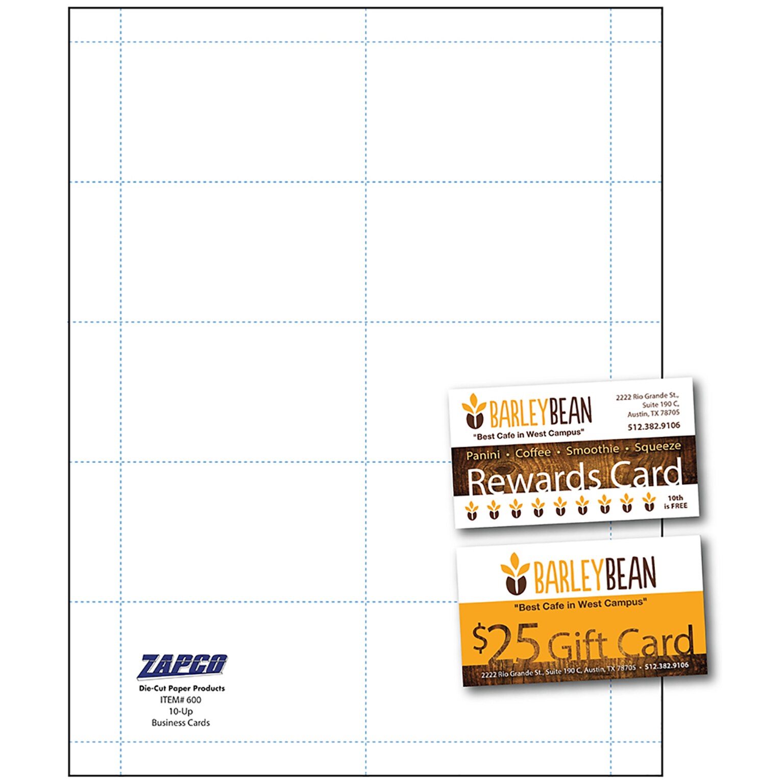Zapco® 3 1/2 x 2 90 lbs. Micro-Perforated Index Business Card, White, 500/Pack (600-50IWH49X)