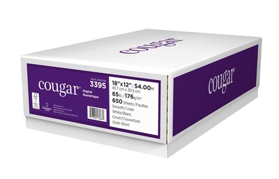 Cougar 65 lb. Cover Paper, 12 x 18, White, 650 Sheets/Case (3395)