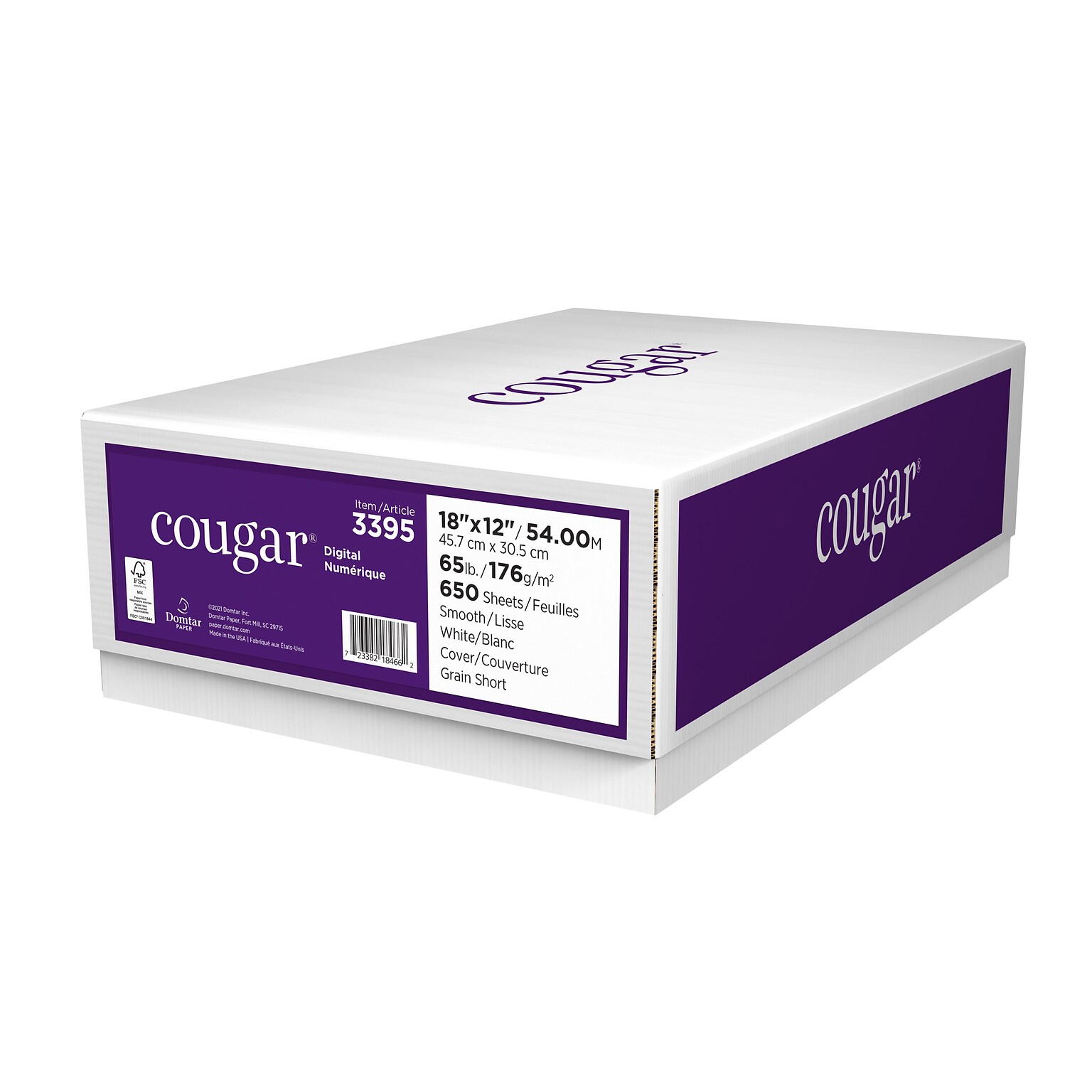 Cougar 65 lb. Cover Paper, 12 x 18, White, 650 Sheets/Case (3395)