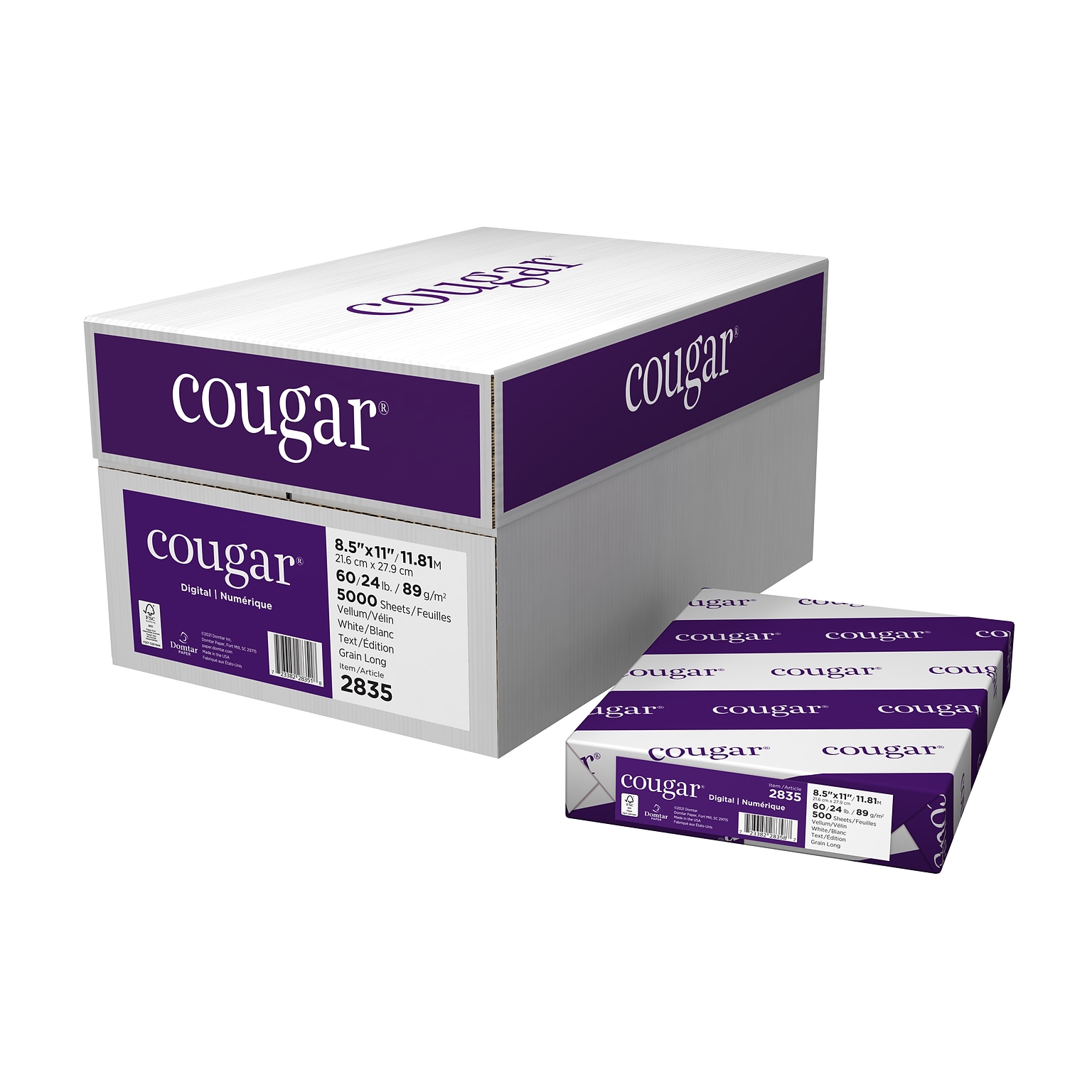 Cougar Digital 10% Recycled 8.5 x 11 Multipurpose Paper, 60 lbs., 98 Brightness, 500/Ream, 10 Reams/Carton (2835W)