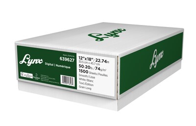 Domtar Lynx Opaque 12 x 18 Digital Ultra Smooth Laser Paper, 20 lbs., 96 Brightness, 1500 Sheets/C