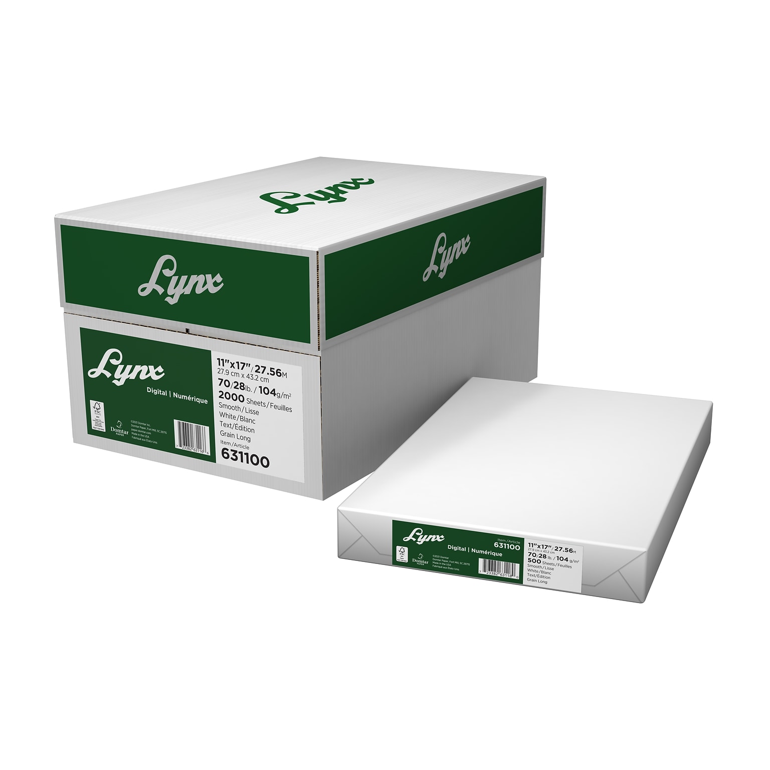 Domtar Lynx Opaque Digital 11 x 17 Laser Paper, 70 lbs., White, 2000 Sheets/Case (631100)