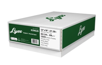 Domtar Lynx Opaque 12 x 18 60 lbs. Digital Ultra Smooth Laser Paper, White, 1200/Case