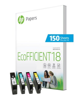 HP 902 Black/Cyan/Magenta/Yellow Standard Yield Ink Cartridge with 150 Sheets of Paper, 4/Pack (4WN15A)