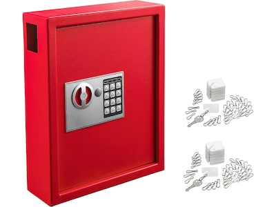 AdirOffice 40-Key Digital Lock Key Cabinet with Key Tags, Red (680-40-RED-689-PKG)
