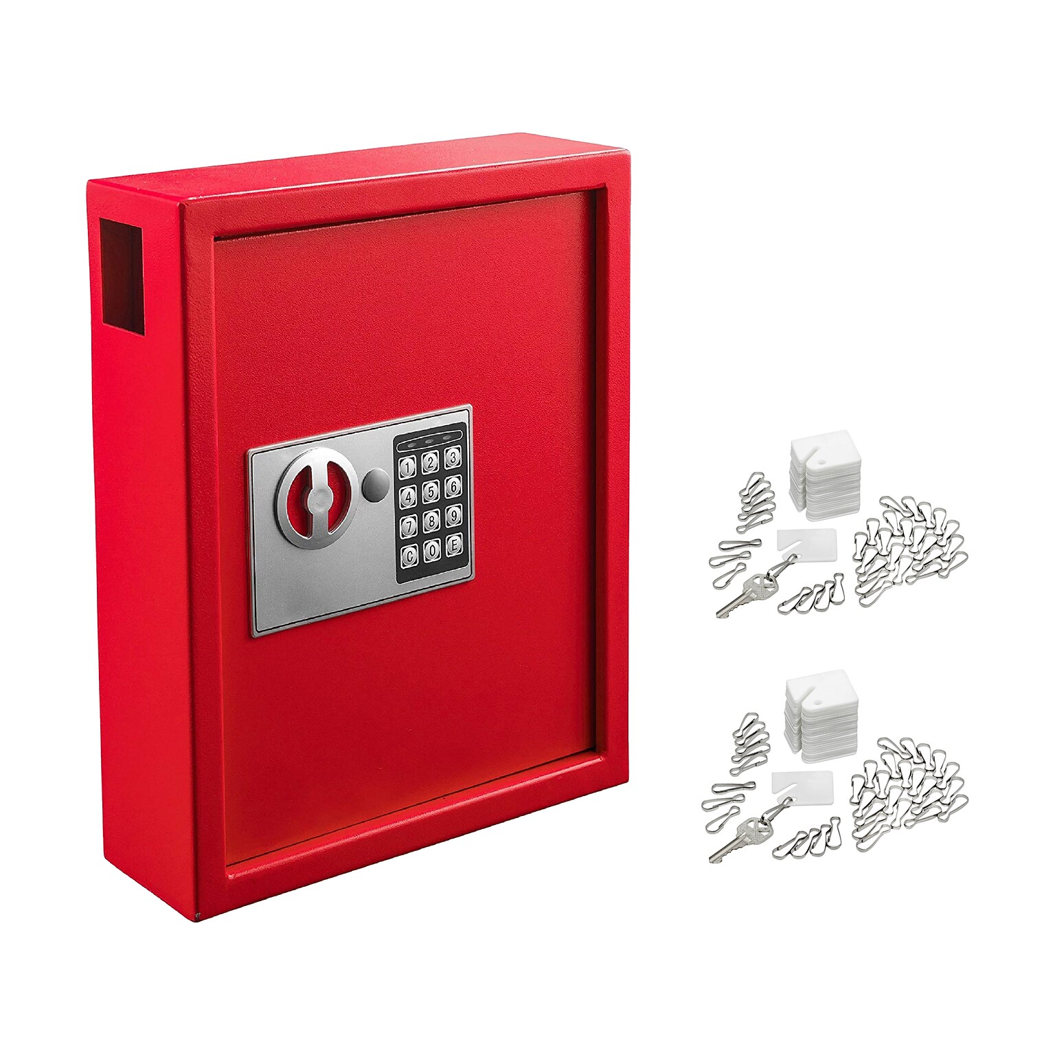 AdirOffice 40-Key Digital Lock Key Cabinet with Key Tags, Red (680-40-RED-689-PKG)